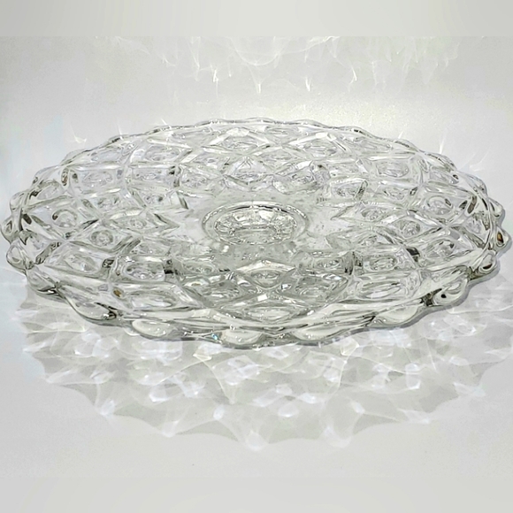 Viking 12" Low Cake Stand "Diamond Thumbprint Clear" Vintage EUC - Picture 12 of 14